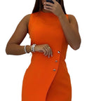 Damen Kurzkleid mit asymmetrischem Knopfdetail R&B