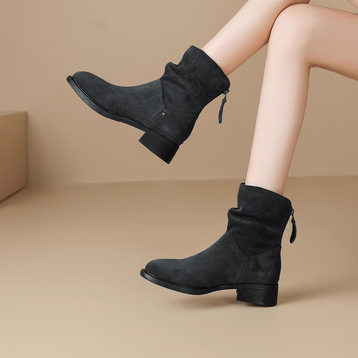 Damen Elegante und lässige Ankle Boots mit Falten-Design R&B