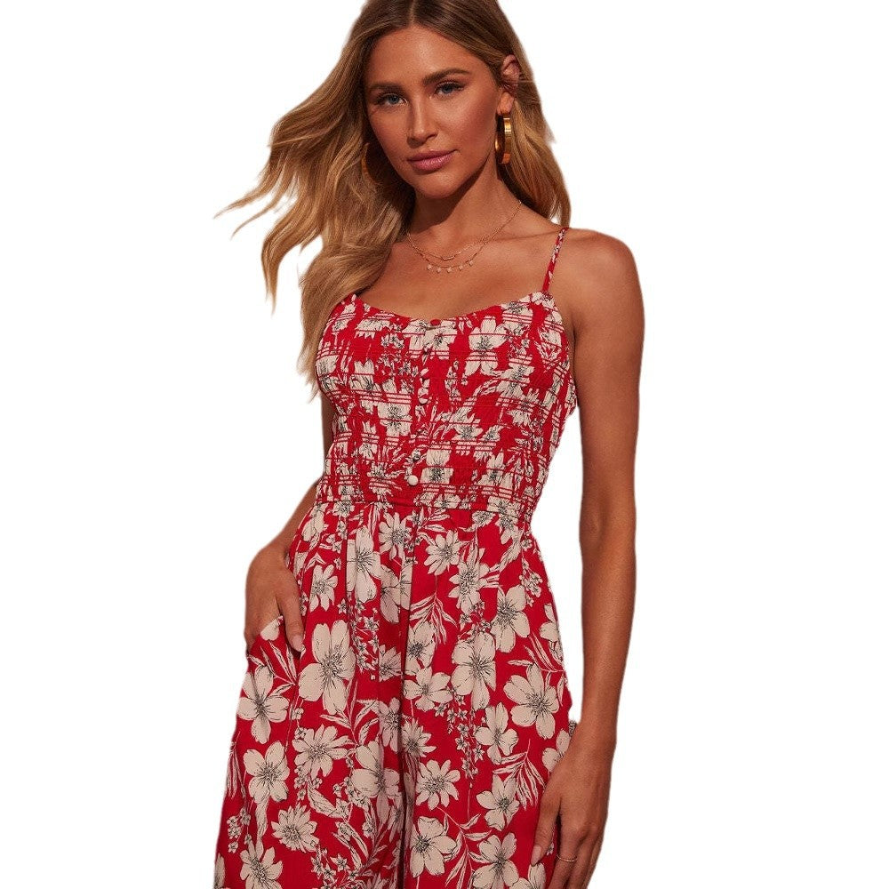 Damen Maxikleid mit floralem Design und elastischer Taille R&B