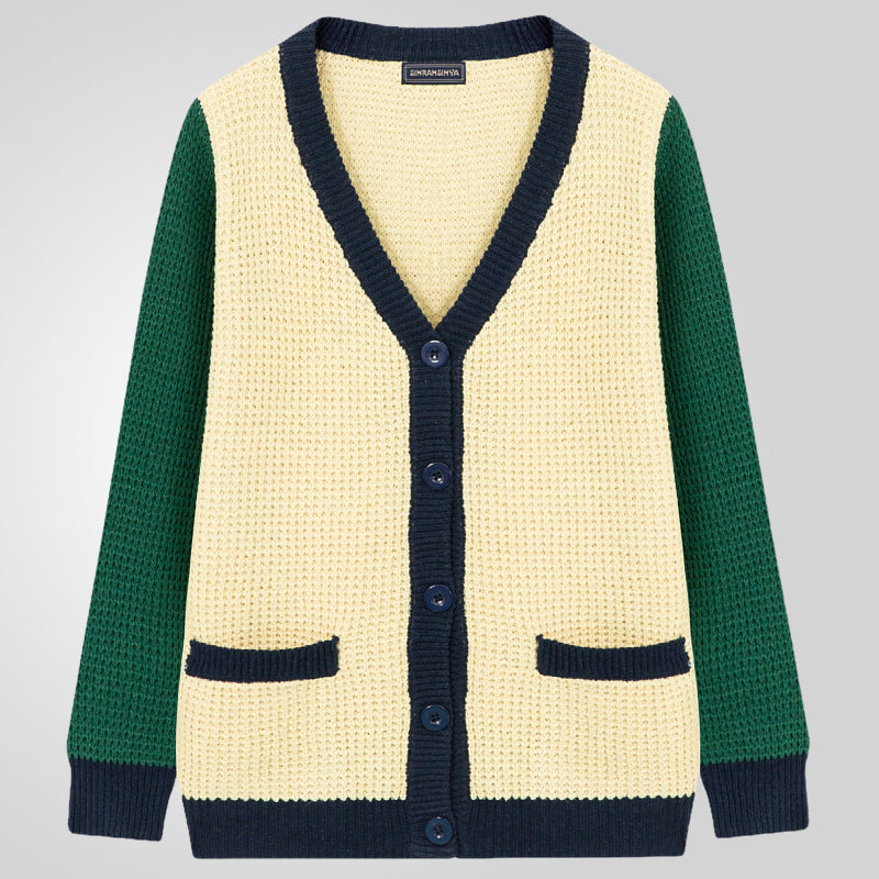 Herren Lässige Strickjacke im modernen Waffelmuster mit Kontrastärmeln und praktischen Taschen R&B