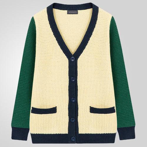 Herren Lässige Strickjacke im modernen Waffelmuster mit Kontrastärmeln und praktischen Taschen R&B
