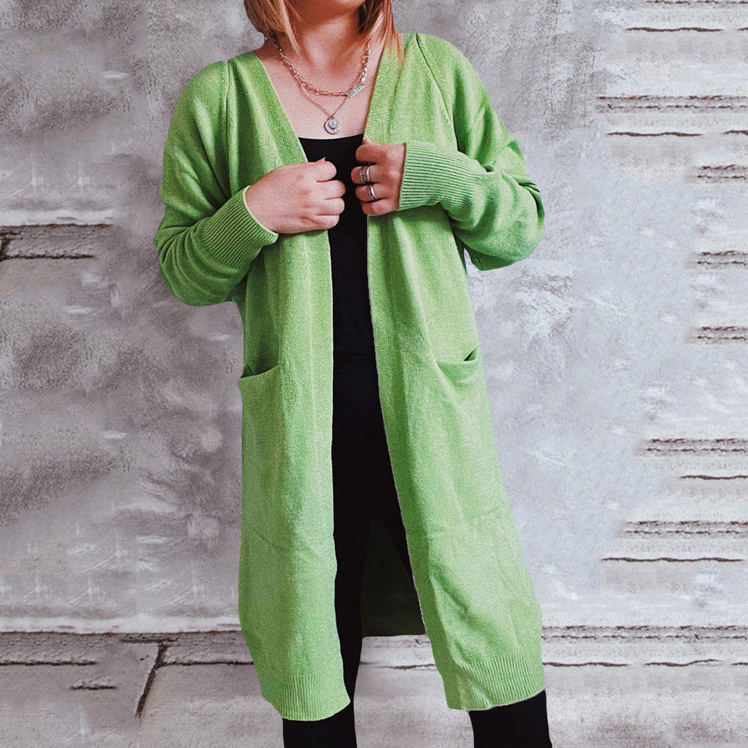 Damen lässiger Strickcardigan mit offenen Fronten und praktischen Taschen R&B