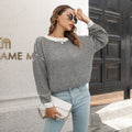 Damen Weit geschnittener Strickpullover mit modernem Wellenmuster und weitem Ausschnitt R&B