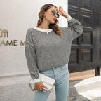 Damen Weit geschnittener Strickpullover mit modernem Wellenmuster und weitem Ausschnitt R&B