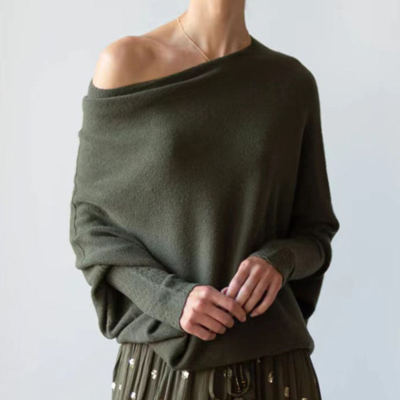 Damen Oversized Pullover mit asymmetrischem Schnitt und weitem Kragen R&B