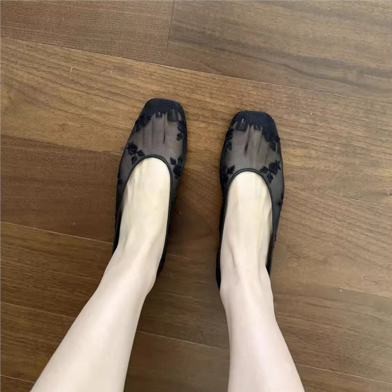Damen Ballerinas mit floralem Design aus feinem Netzmaterial