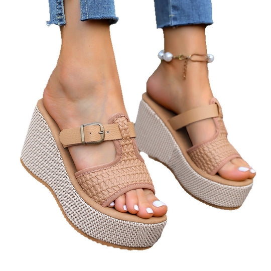 Damen Wedge-Pantoletten mit geflochtenem Riemendesign und komfortabler Sohle R&B