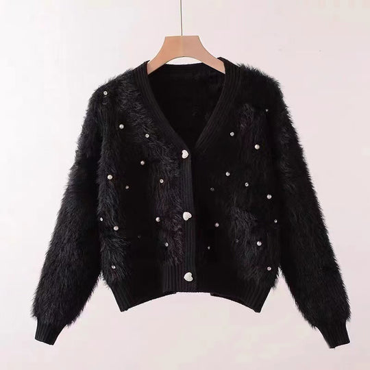 Damen Flauschiger Kurz-Cardigan mit dezenten Knopfdetails R&B