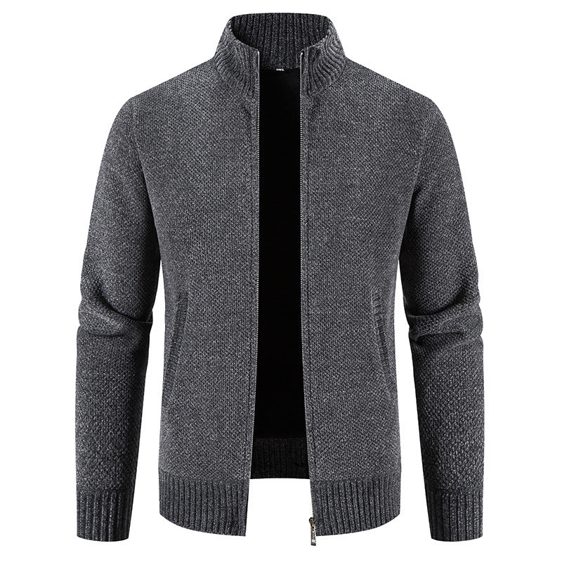 Herren modische Strickjacke mit hochgeschlossenem Kragen und Reißverschluss R&B