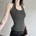 Damen Sportliches Haltertop mit breitem Kragen und feinen Streifen R&B