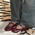 Damen Ballerinas mit verstellbarem Riemen und glänzender Oberfläche R&B