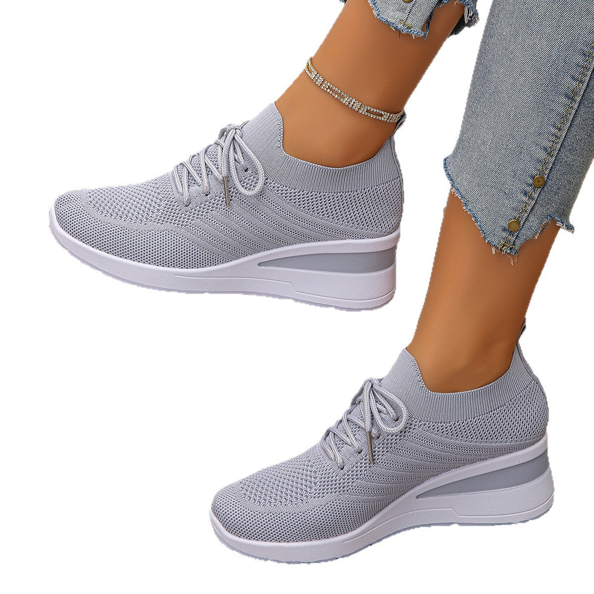Damen Sportliche Wedge-Sneaker mit atmungsaktivem Mesh-Obermaterial und rutschfester Sohle R&B