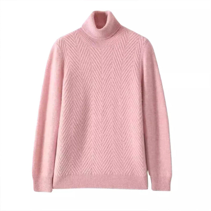 Damen eleganter Strickpullover mit Stehkragen und feiner Rippstruktur R&B