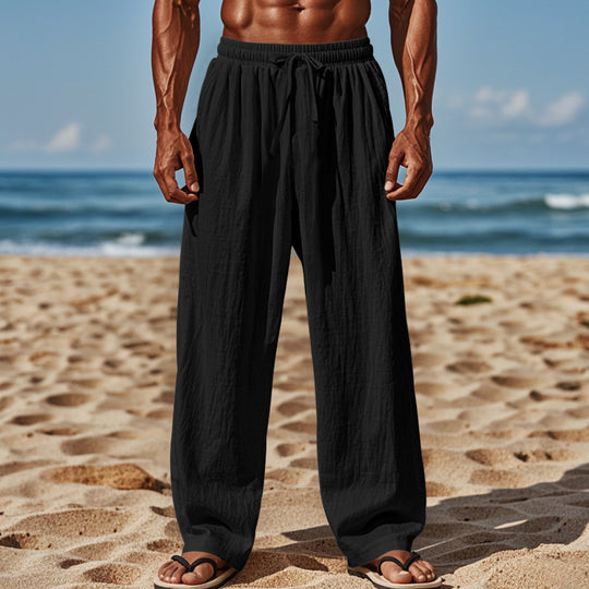 Herren nan luftige Strandhose aus Baumwoll-Leinen mit Tunnelzug und Seitentaschen R&B