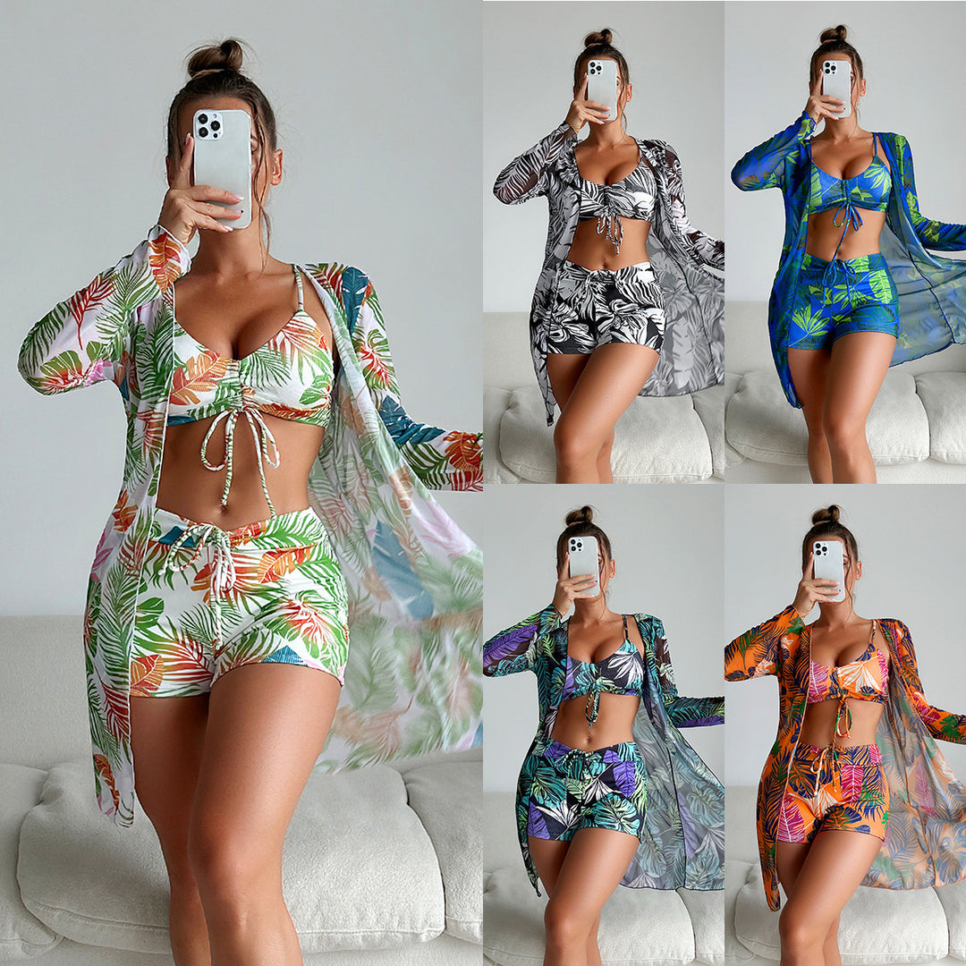 Damen Bikiniset mit luftiger Wickeljacke und floralem Muster R&B