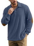Herren nan gerippter Freizeit-Polo mit Kentkragen, kurzer Knopfleiste und Velours-Ellenbogenpatch R&B