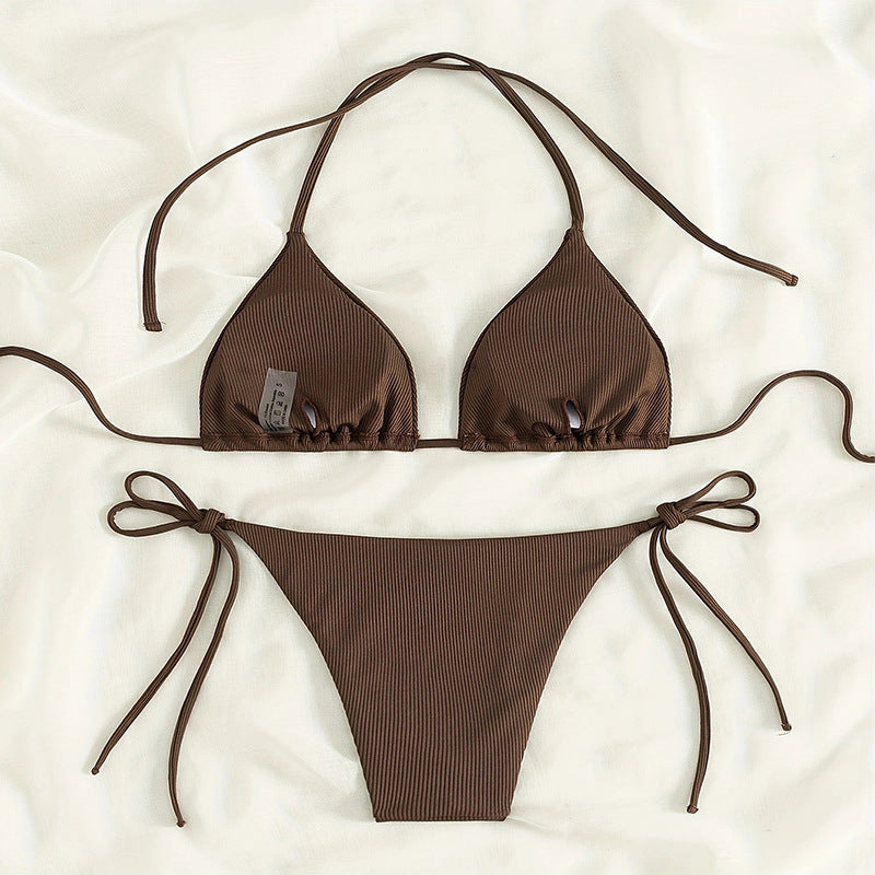 Damen Triangel-Bikini mit feiner Rippstruktur und verstellbaren Trägern R&B