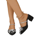 Damen Mules mit glitzernden Schleifenakzenten und elegantem Blockabsatz R&B