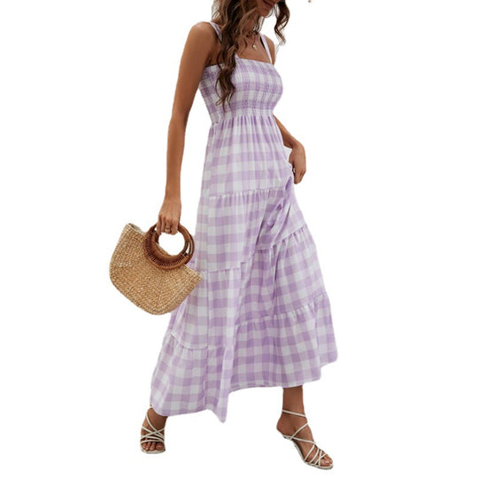 Damen Boho-Langkleid mit luftigen Rüschendetails und schmalen Spaghettiträgern R&B