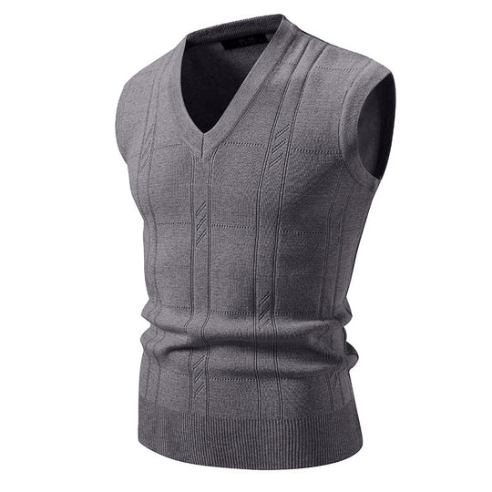 Herren eleganter ärmelloser Pullover mit V-Ausschnitt und strukturiertem Muster R&B