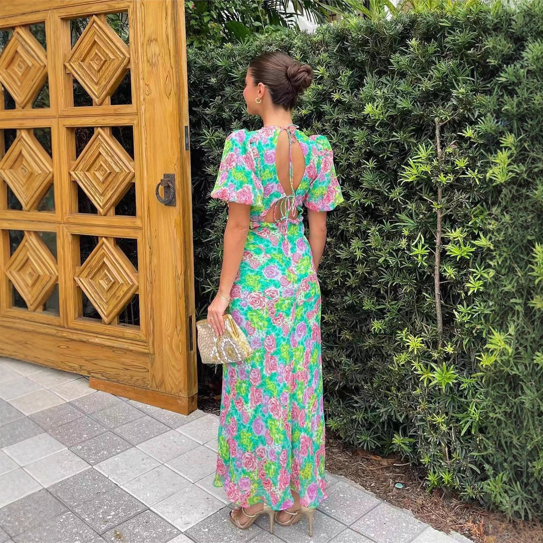 Damen Maxi-Kleid mit romantischem Flora-Design und fließendem Schnitt R&B