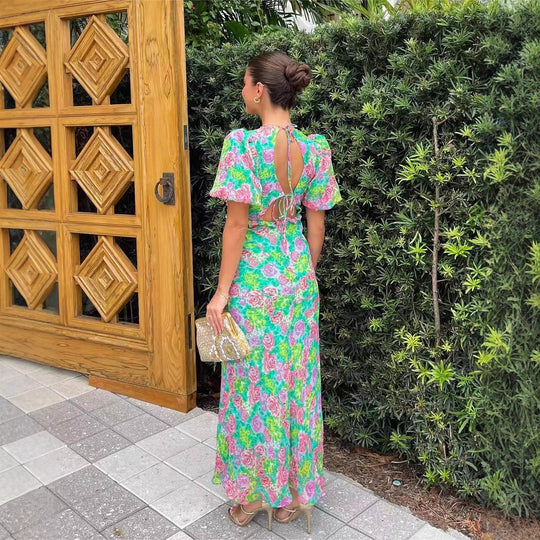 Damen Maxi-Kleid mit romantischem Flora-Design und fließendem Schnitt R&B