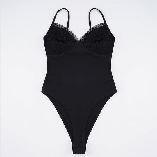 Damen eleganter Spitzen-Bodysuit mit feinen Trägern R&B