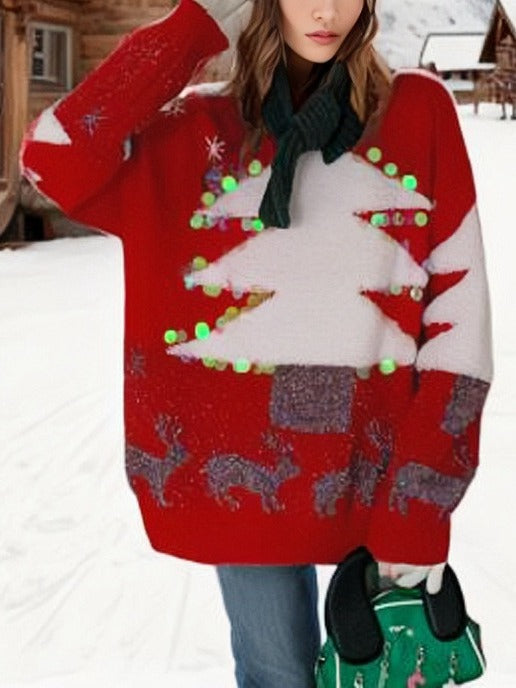 Damen Festlicher Weihnachts-Pullover mit glitzerndem Rentier-Design R&B