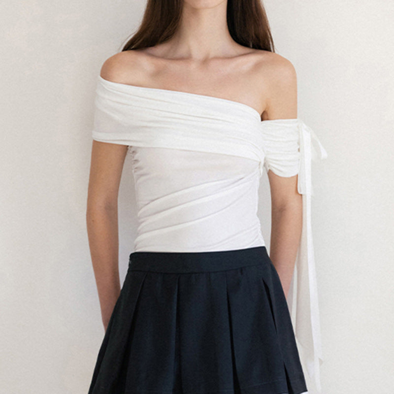 Damen Off-Shoulder Oberteil mit Rüschendetails und transparentem Ärmel R&B