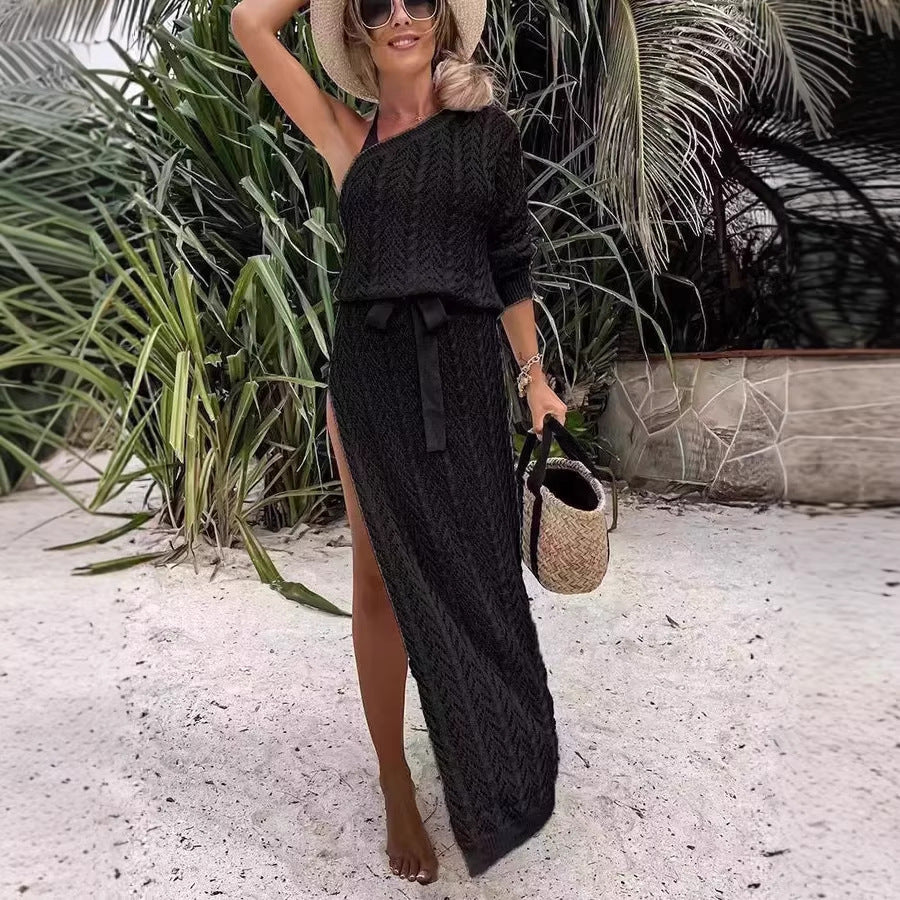 Damen Sommerliches Maxi-Kleid mit asymmetrischem Schnitt und lässigem Bindegürtel R&B