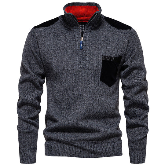 Herren Stehkragenpullover mit kontrastierenden Details und praktischen Taschen R&B