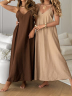 Damen lässiges Maxikleid mit tiefem V-Ausschnitt und weichem Material R&B