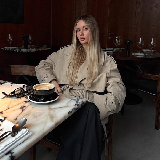 Damen elegante Übergangsjacke mit weich fließendem Schnitt und Taillengürtel R&B