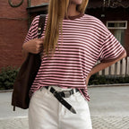 Damen Oversized Streifen-T-Shirt mit Kurzarm und Rundhalsausschnitt R&B