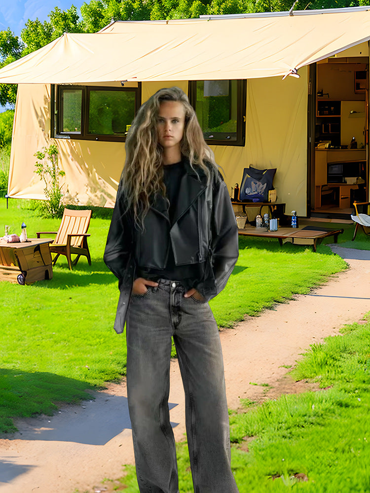 Damen trendige Jacke im edgy Biker-Stil mit asymmetrischem Reißverschluss R&B