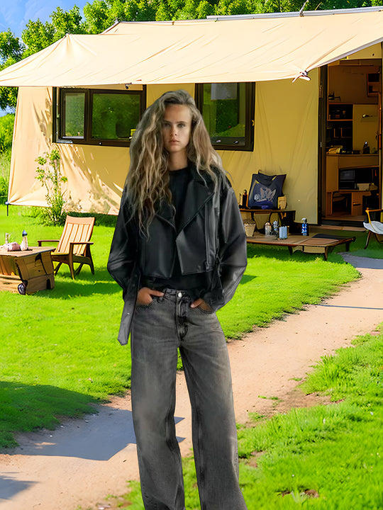 Damen trendige Jacke im edgy Biker-Stil mit asymmetrischem Reißverschluss R&B
