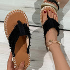 Damen flauschige Zehentrenner-Sandalen mit weichem Fußbett und trendigem Design R&B