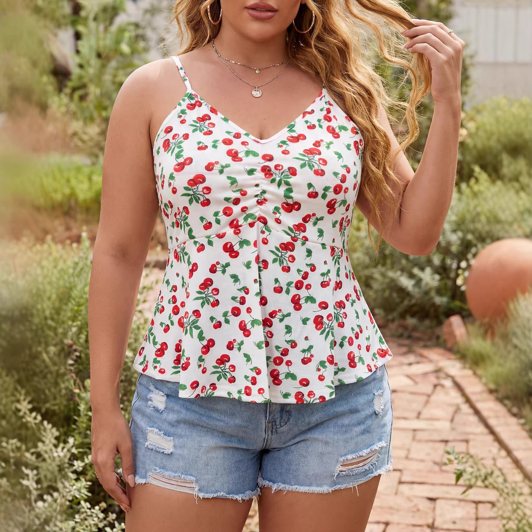 Damen, luftiges Blumenshirt mit Spaghettiträgern R&B