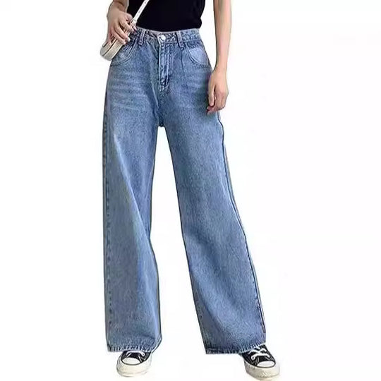 Damen weite Hochtaillen-Jeans mit komfortablem Sitz und lässigem Stil R&B