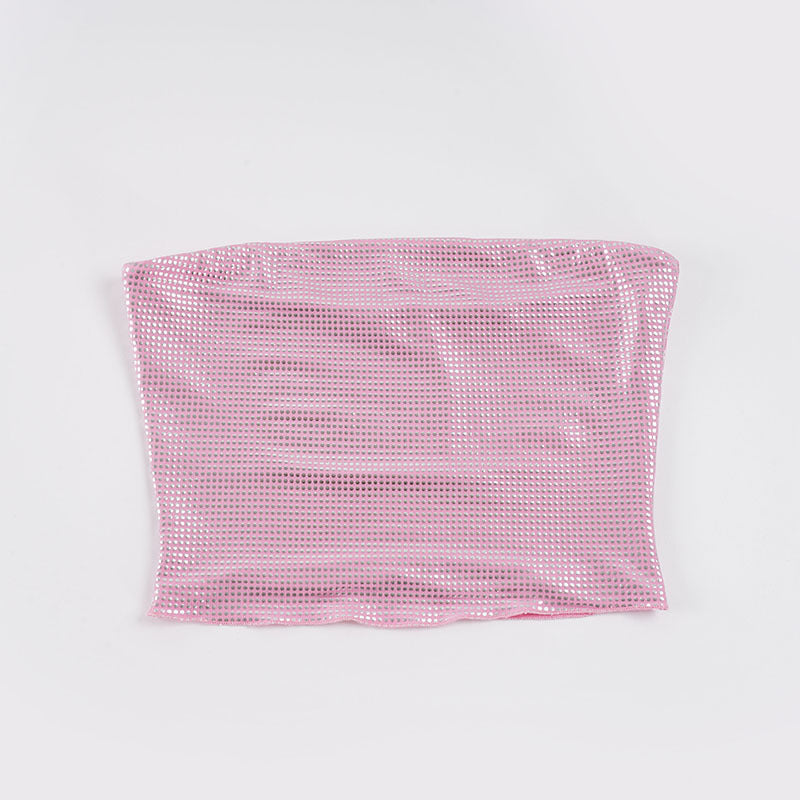Damen Cropped Oberteil mit Netzdesign und schimmernden Akzenten R&B