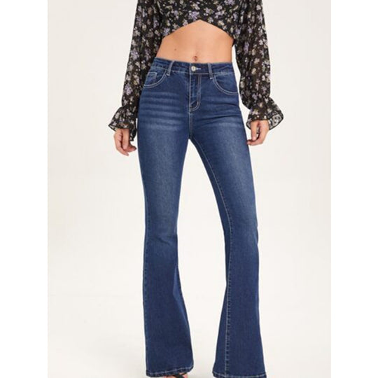 Damen Bootcut Jeans mit verschlissenen Details und hohem Bund R&B