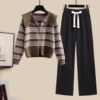 Damen Strickjacke mit Reißverschluss und weiten Hosen R&B
