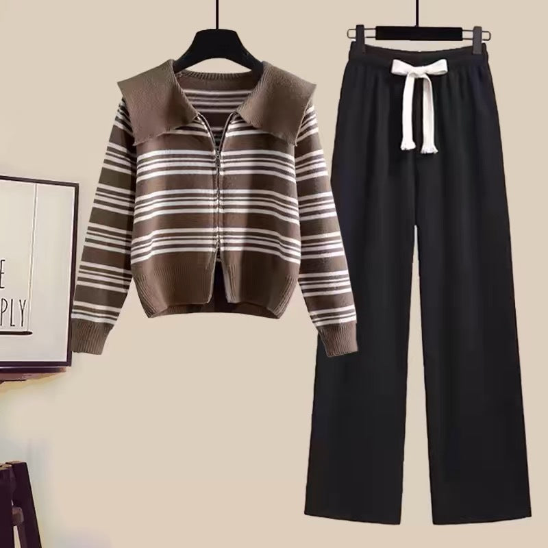 Damen Strickjacke mit Reißverschluss und weiten Hosen R&B