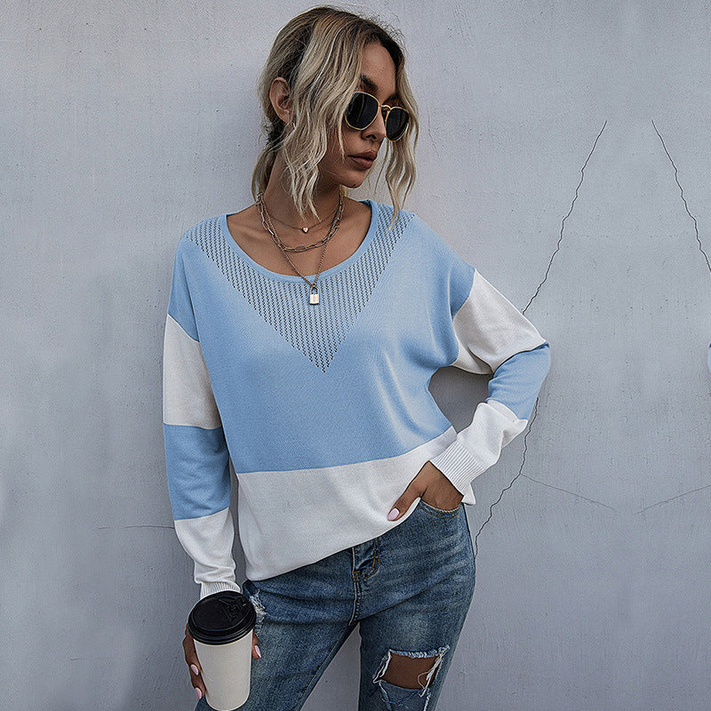 Damen lässiger V-Pullover mit modischem Netzdesign R&B