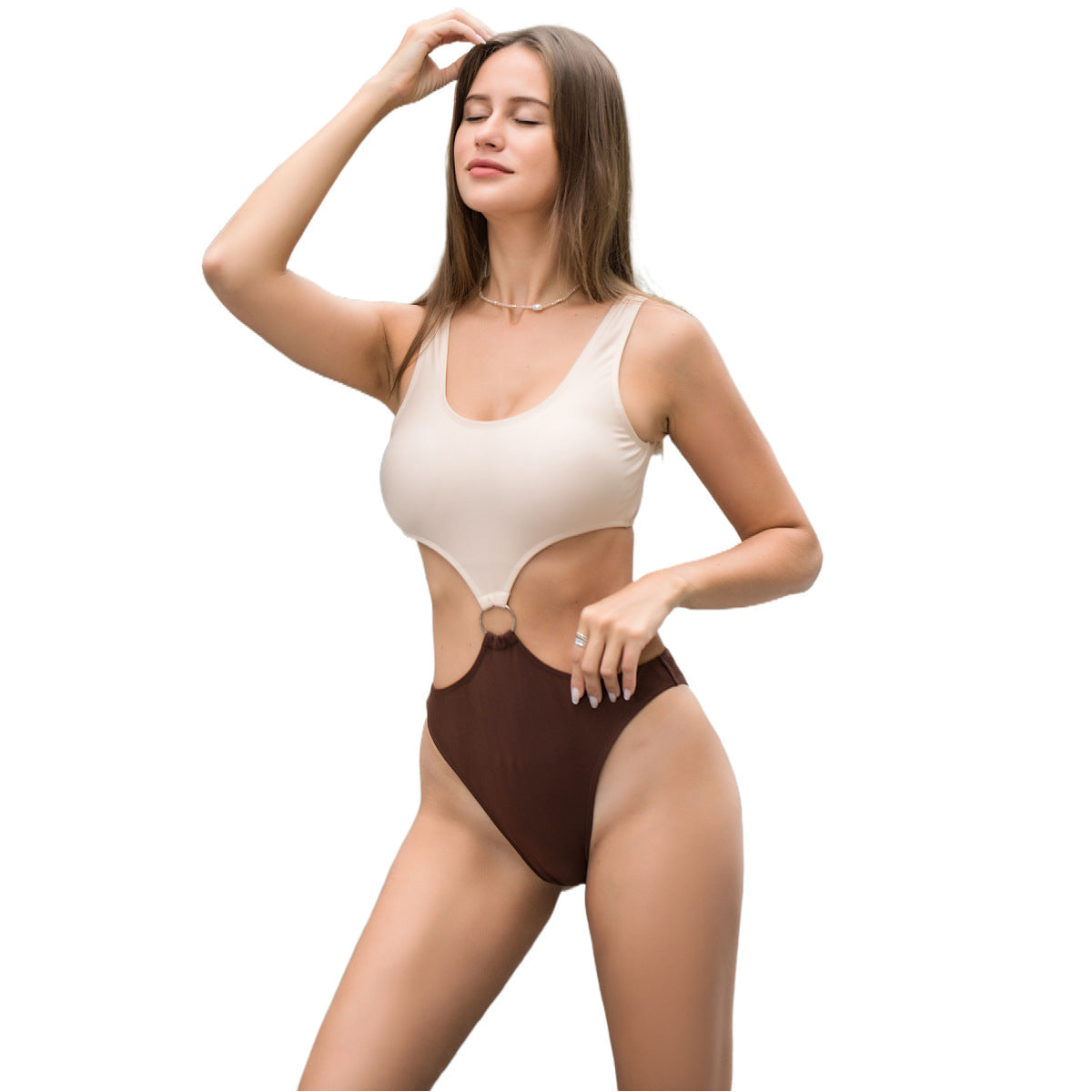 Damen Einteiler Badeanzug mit innovativem Cut-Out und schickem Ringdetail R&B