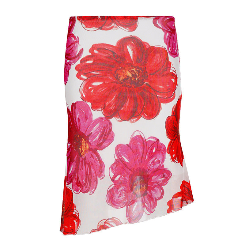Damen Floral Maxi-Rock mit asymmetrischem Saum und elastischem Bund R&B