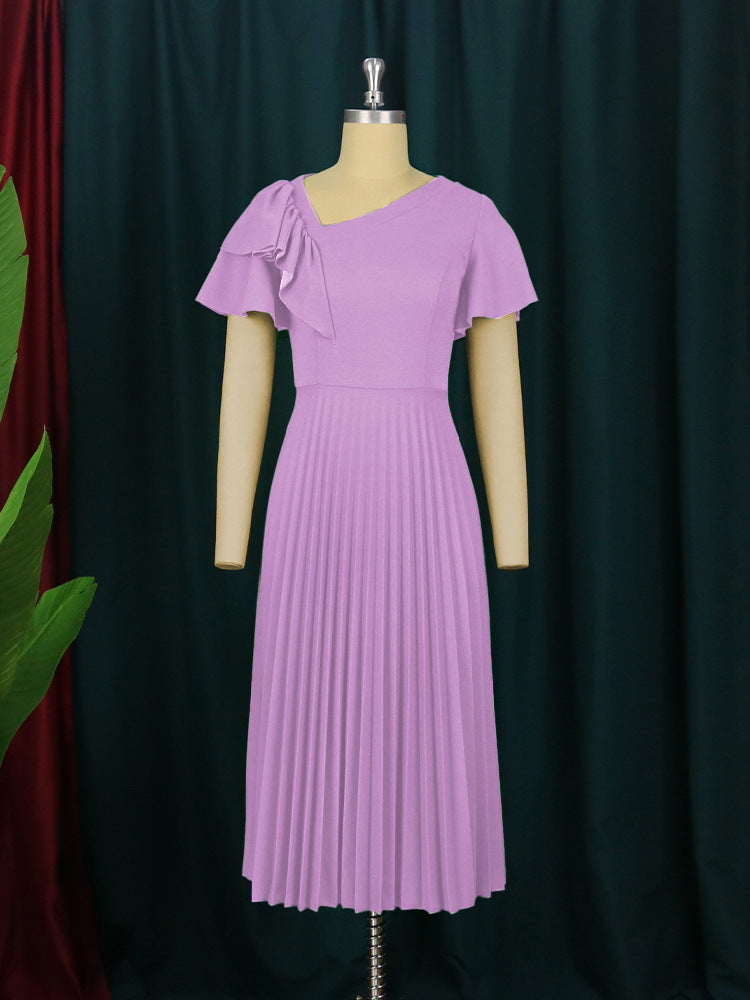 Damen Plissee-Kleid mit asymmetrischem Schnitt und eleganter Rüsche R&B