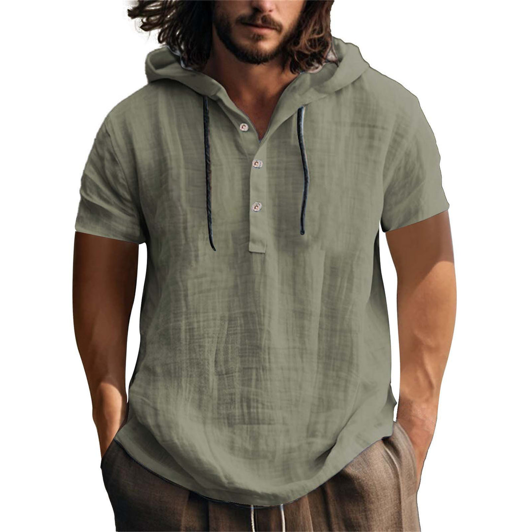 Herren lässiges Kurzarm-Hoodie mit Knopfleiste R&B
