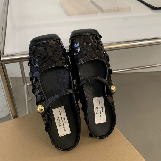 Damen festliche Plateau-Pumps mit glitzernden Pailletten und elegantem Riemchen R&B