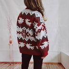 Damen festlicher Strickpullover mit weihnachtlichem Design und hohem Kragen R&B